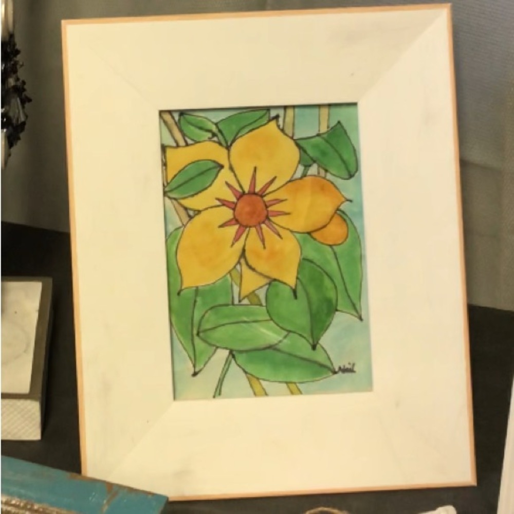 Framed Yellow Floral Watercolor Print by